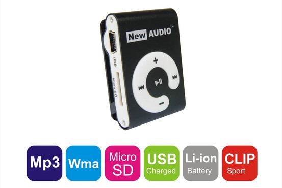 MP-1050 - Odtwarzacz sportowy MP3 WMA, czytnik kart microSD, mocny sportowy KLIPS, metalowa obudowa, akumulator Li-ion