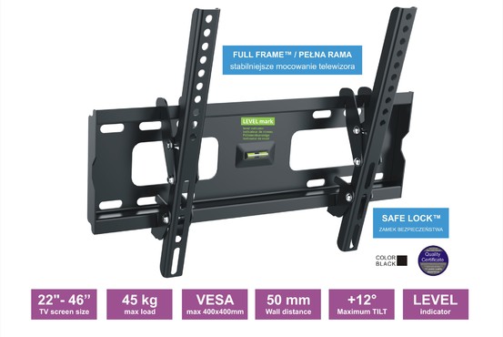 LCD-415 - Uchwyt z nachyleniem do telewizorów LCD / LED / Plasma / VESA max 400x400 / FULL FRAME™ / SAFETY LOCK™