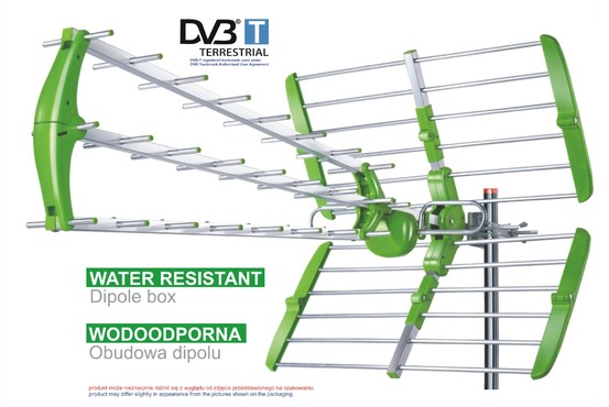 ANTV 254 - Aktywna antena zewnętrzna DVB-T/T2, wzmacniacz 20 dB, F/B 30 dB, długość 1050 mm