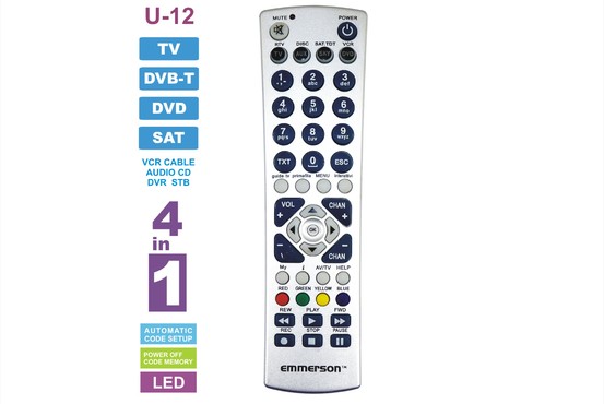 U 12 - PILOT UNIWERSALNY 4 W 1, TV, TUNER DVB-T, DVD, AUDIO, SAT, CD, VIDEO VCR, AUX